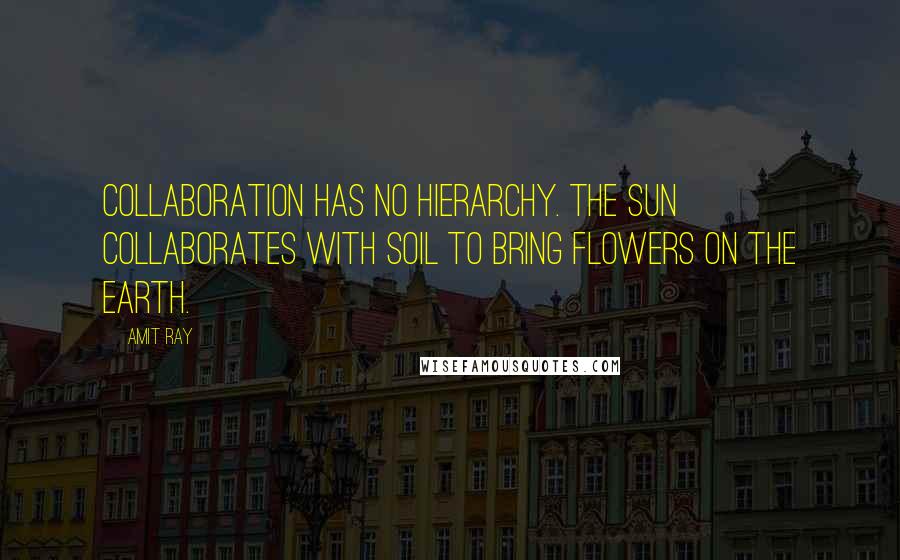 Amit Ray Quotes: Collaboration has no hierarchy. The Sun collaborates with soil to bring flowers on the earth.