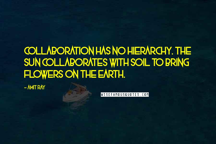 Amit Ray Quotes: Collaboration has no hierarchy. The Sun collaborates with soil to bring flowers on the earth.