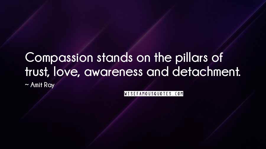 Amit Ray Quotes: Compassion stands on the pillars of trust, love, awareness and detachment.