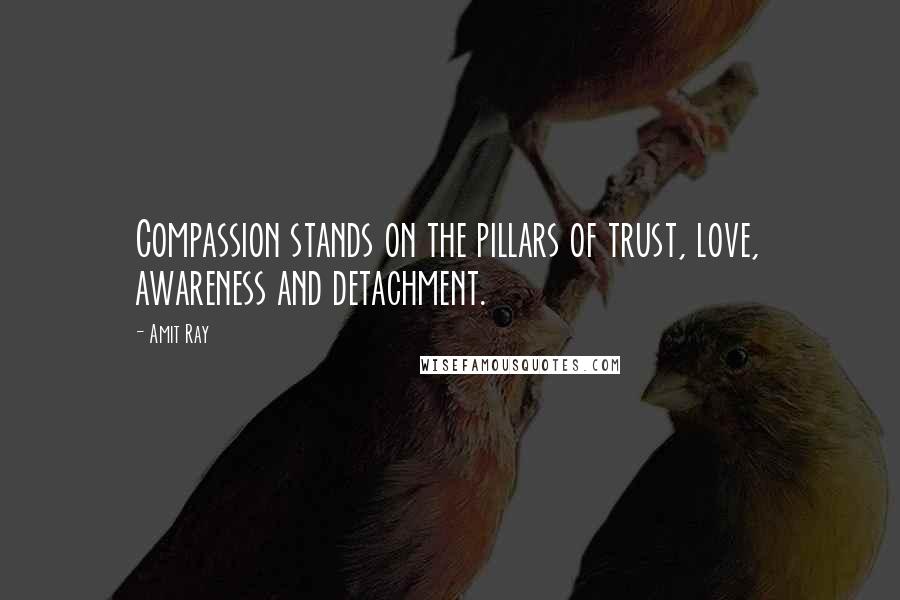 Amit Ray Quotes: Compassion stands on the pillars of trust, love, awareness and detachment.