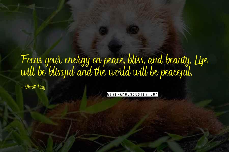 Amit Ray Quotes: Focus your energy on peace, bliss, and beauty. Life will be blissful and the world will be peaceful.