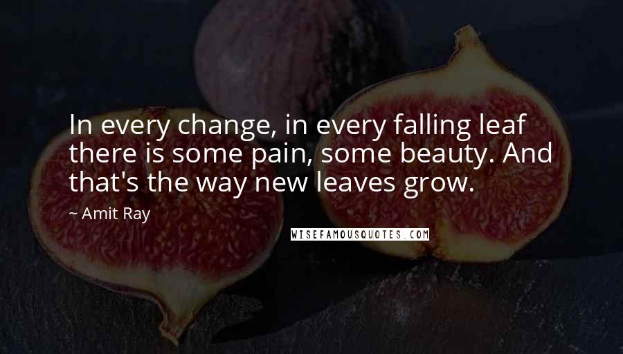 Amit Ray Quotes: In every change, in every falling leaf there is some pain, some beauty. And that's the way new leaves grow.