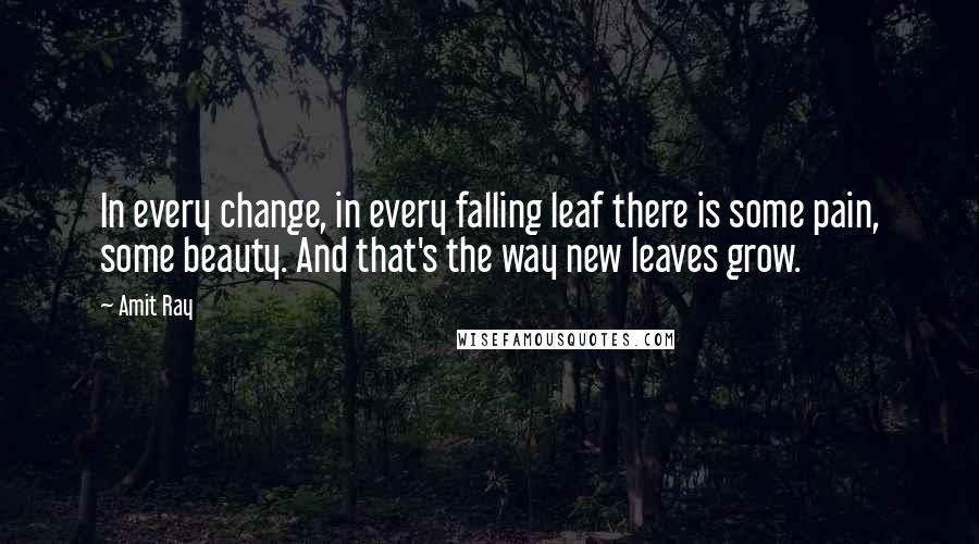 Amit Ray Quotes: In every change, in every falling leaf there is some pain, some beauty. And that's the way new leaves grow.