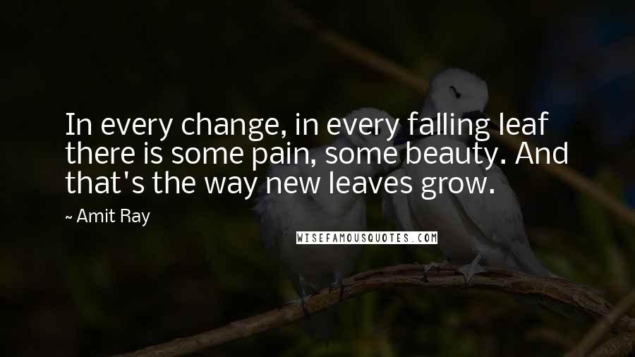 Amit Ray Quotes: In every change, in every falling leaf there is some pain, some beauty. And that's the way new leaves grow.