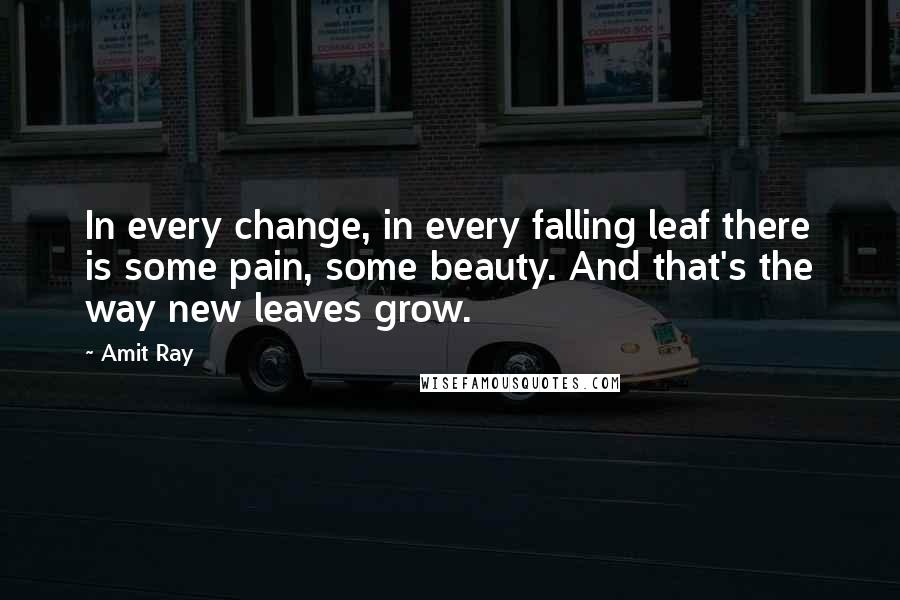 Amit Ray Quotes: In every change, in every falling leaf there is some pain, some beauty. And that's the way new leaves grow.