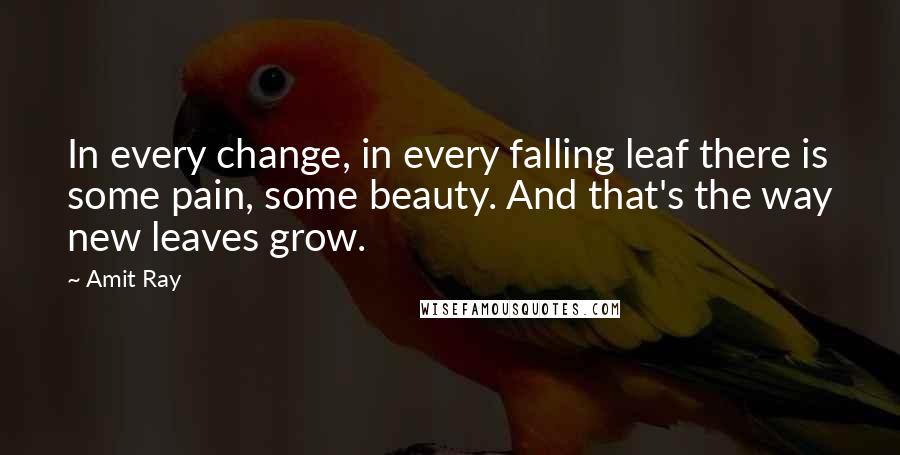 Amit Ray Quotes: In every change, in every falling leaf there is some pain, some beauty. And that's the way new leaves grow.