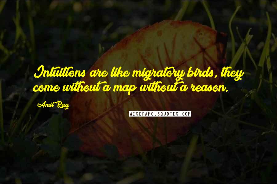 Amit Ray Quotes: Intuitions are like migratory birds, they come without a map without a reason.