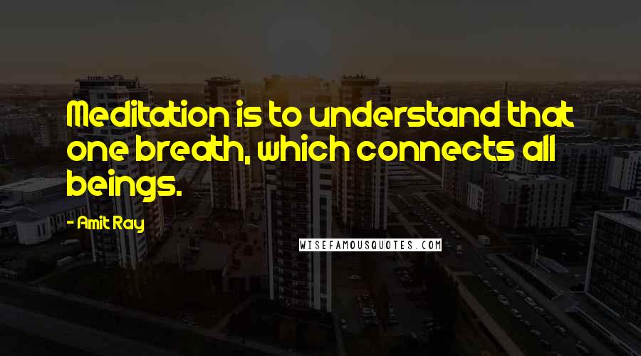 Amit Ray Quotes: Meditation is to understand that one breath, which connects all beings.