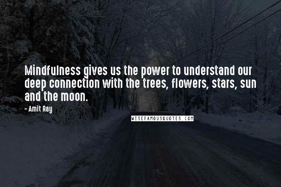 Amit Ray Quotes: Mindfulness gives us the power to understand our deep connection with the trees, flowers, stars, sun and the moon.