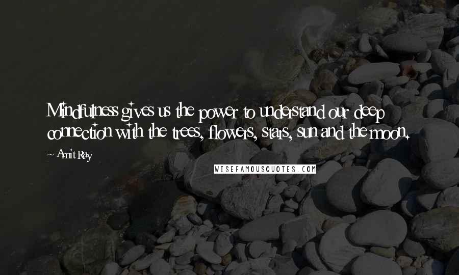 Amit Ray Quotes: Mindfulness gives us the power to understand our deep connection with the trees, flowers, stars, sun and the moon.