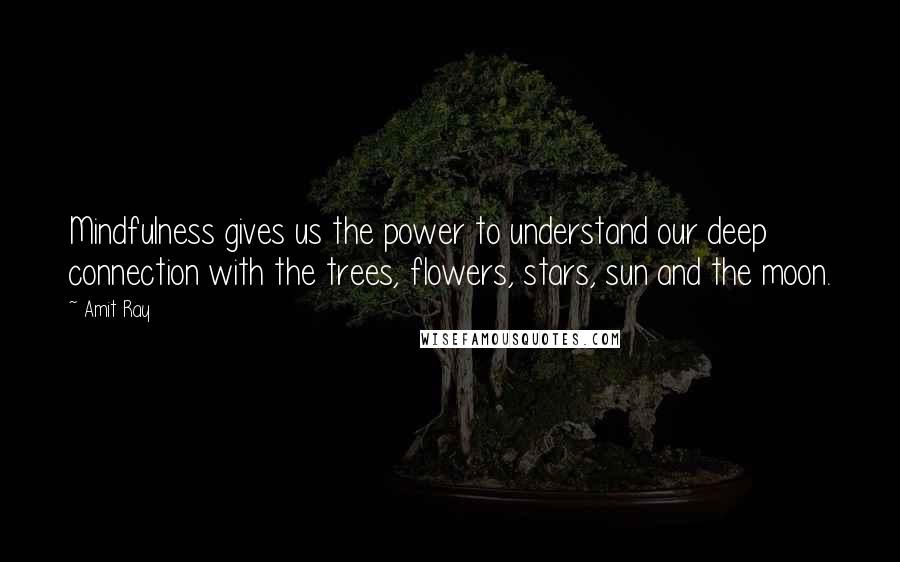 Amit Ray Quotes: Mindfulness gives us the power to understand our deep connection with the trees, flowers, stars, sun and the moon.