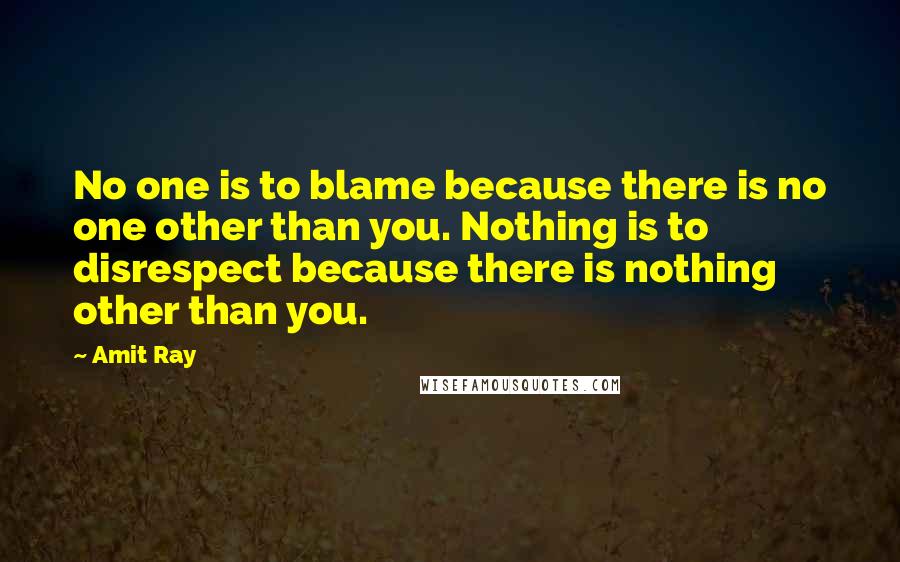 Amit Ray Quotes: No one is to blame because there is no one other than you. Nothing is to disrespect because there is nothing other than you.