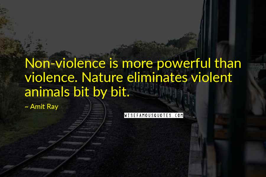 Amit Ray Quotes: Non-violence is more powerful than violence. Nature eliminates violent animals bit by bit.