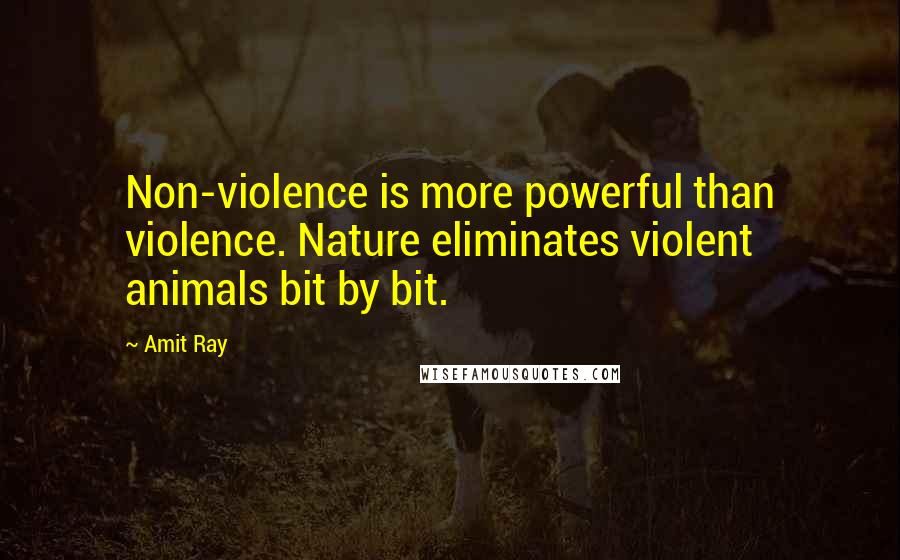 Amit Ray Quotes: Non-violence is more powerful than violence. Nature eliminates violent animals bit by bit.