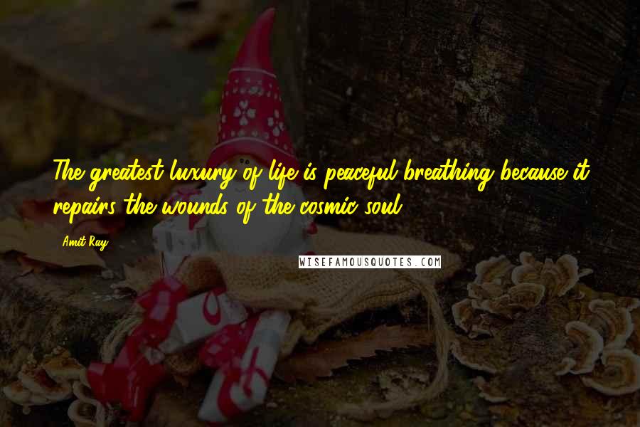 Amit Ray Quotes: The greatest luxury of life is peaceful breathing because it repairs the wounds of the cosmic soul.