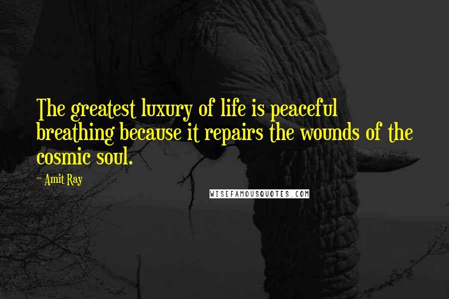 Amit Ray Quotes: The greatest luxury of life is peaceful breathing because it repairs the wounds of the cosmic soul.