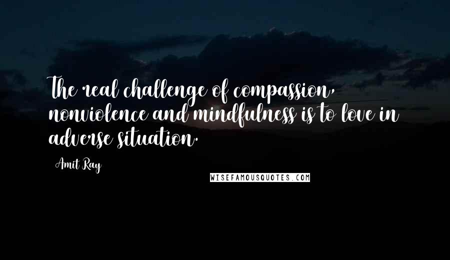 Amit Ray Quotes: The real challenge of compassion, nonviolence and mindfulness is to love in adverse situation.