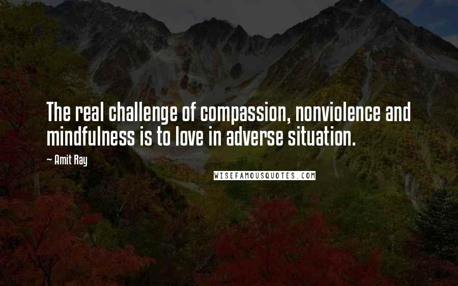 Amit Ray Quotes: The real challenge of compassion, nonviolence and mindfulness is to love in adverse situation.