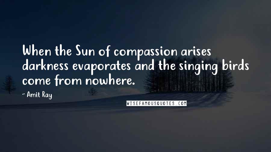 Amit Ray Quotes: When the Sun of compassion arises darkness evaporates and the singing birds come from nowhere.