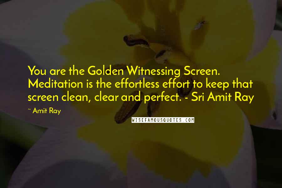 Amit Ray Quotes: You are the Golden Witnessing Screen. Meditation is the effortless effort to keep that screen clean, clear and perfect. - Sri Amit Ray