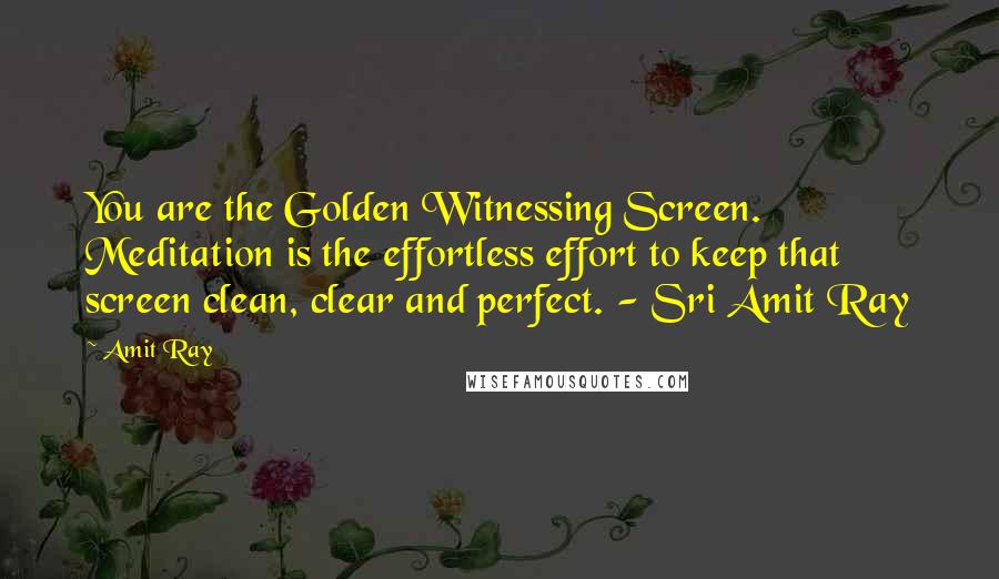 Amit Ray Quotes: You are the Golden Witnessing Screen. Meditation is the effortless effort to keep that screen clean, clear and perfect. - Sri Amit Ray