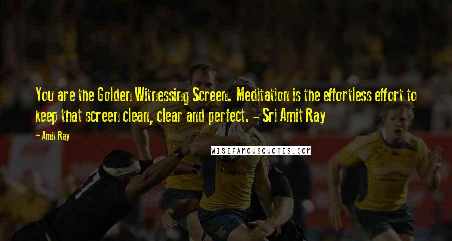 Amit Ray Quotes: You are the Golden Witnessing Screen. Meditation is the effortless effort to keep that screen clean, clear and perfect. - Sri Amit Ray