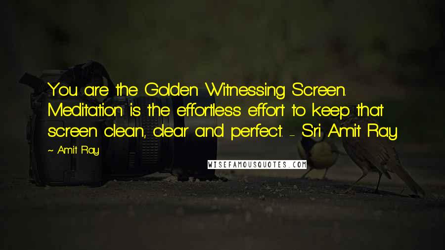 Amit Ray Quotes: You are the Golden Witnessing Screen. Meditation is the effortless effort to keep that screen clean, clear and perfect. - Sri Amit Ray
