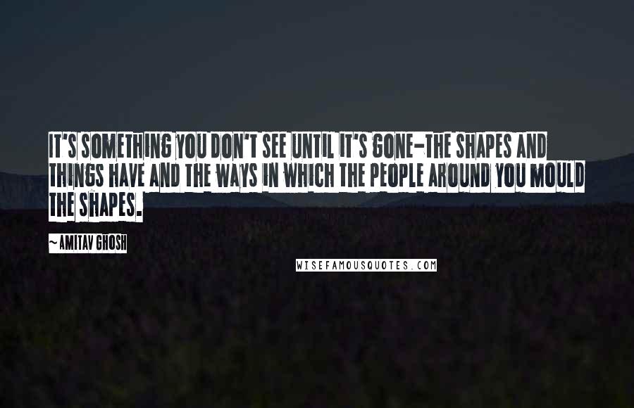 Amitav Ghosh Quotes: It's something you don't see until it's gone-the shapes and things have and the ways in which the people around you mould the shapes.