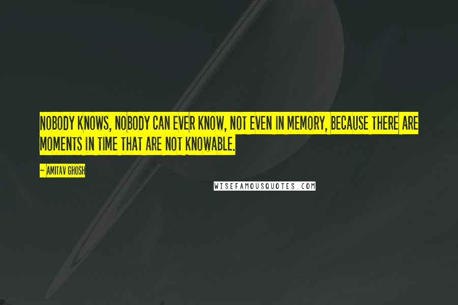 Amitav Ghosh Quotes: Nobody knows, nobody can ever know, not even in memory, because there are moments in time that are not knowable.