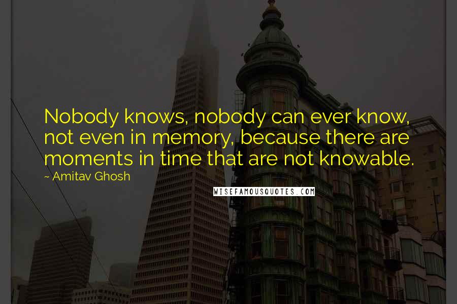 Amitav Ghosh Quotes: Nobody knows, nobody can ever know, not even in memory, because there are moments in time that are not knowable.