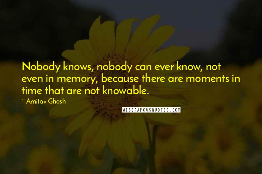 Amitav Ghosh Quotes: Nobody knows, nobody can ever know, not even in memory, because there are moments in time that are not knowable.