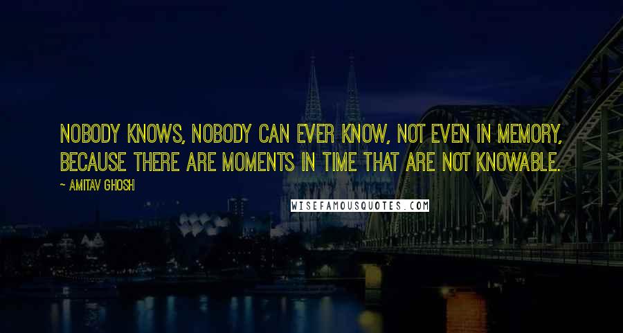 Amitav Ghosh Quotes: Nobody knows, nobody can ever know, not even in memory, because there are moments in time that are not knowable.