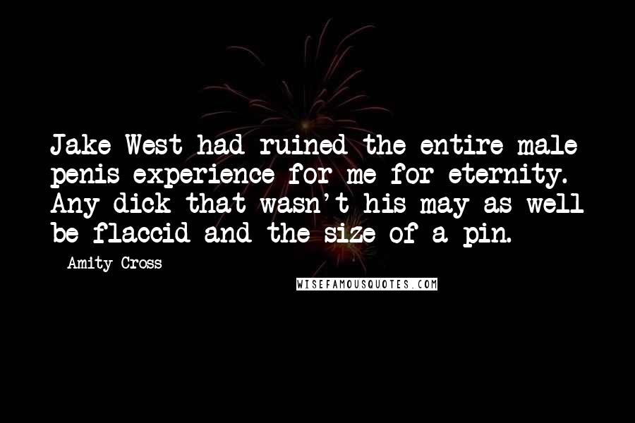 Amity Cross Quotes: Jake West had ruined the entire male penis experience for me for eternity. Any dick that wasn't his may as well be flaccid and the size of a pin.