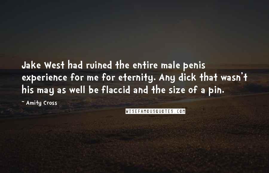 Amity Cross Quotes: Jake West had ruined the entire male penis experience for me for eternity. Any dick that wasn't his may as well be flaccid and the size of a pin.