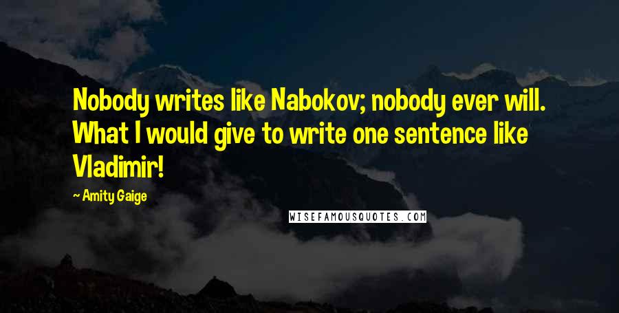 Amity Gaige Quotes: Nobody writes like Nabokov; nobody ever will. What I would give to write one sentence like Vladimir!