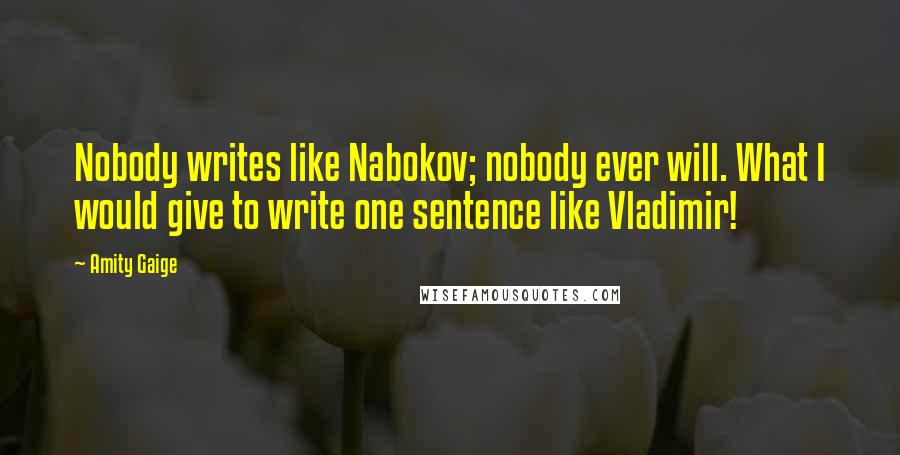 Amity Gaige Quotes: Nobody writes like Nabokov; nobody ever will. What I would give to write one sentence like Vladimir!