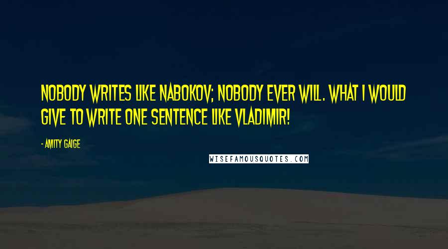 Amity Gaige Quotes: Nobody writes like Nabokov; nobody ever will. What I would give to write one sentence like Vladimir!