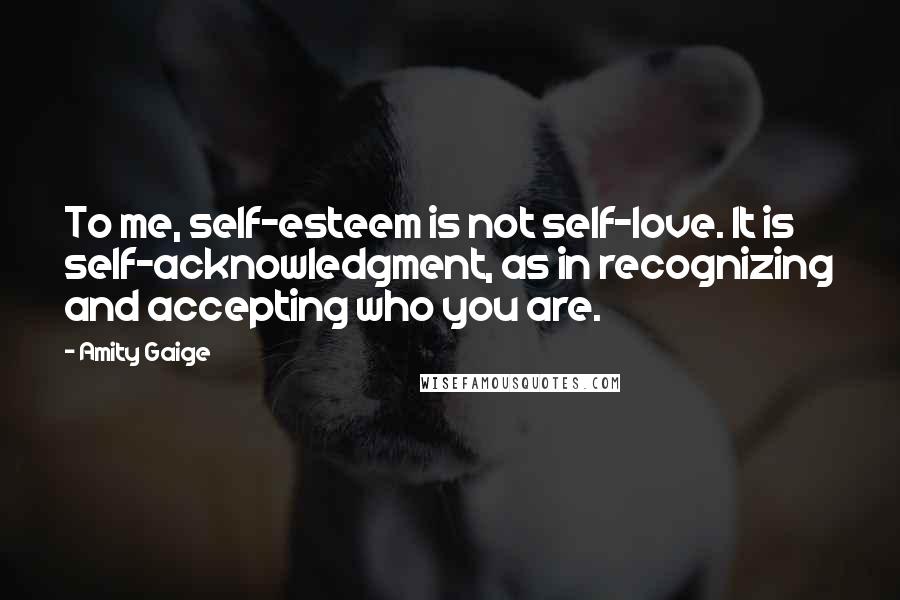 Amity Gaige Quotes: To me, self-esteem is not self-love. It is self-acknowledgment, as in recognizing and accepting who you are.