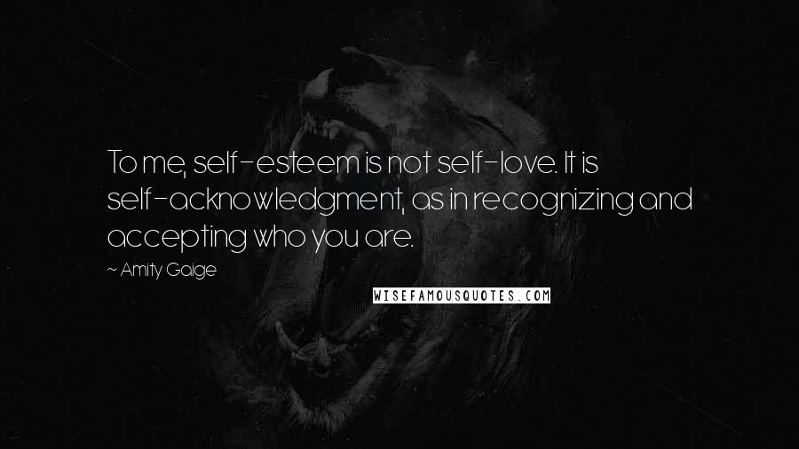 Amity Gaige Quotes: To me, self-esteem is not self-love. It is self-acknowledgment, as in recognizing and accepting who you are.