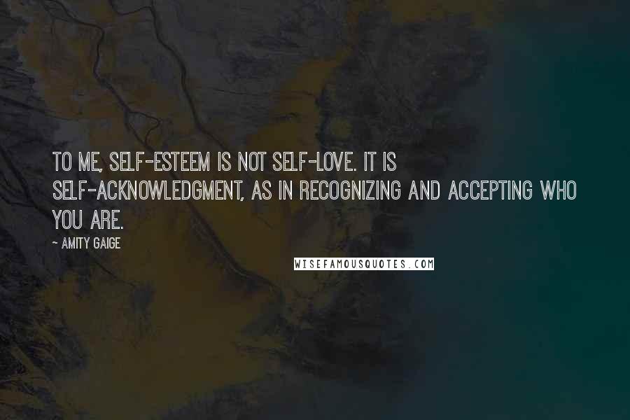 Amity Gaige Quotes: To me, self-esteem is not self-love. It is self-acknowledgment, as in recognizing and accepting who you are.