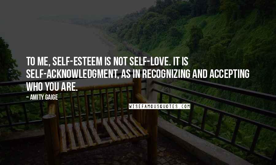 Amity Gaige Quotes: To me, self-esteem is not self-love. It is self-acknowledgment, as in recognizing and accepting who you are.