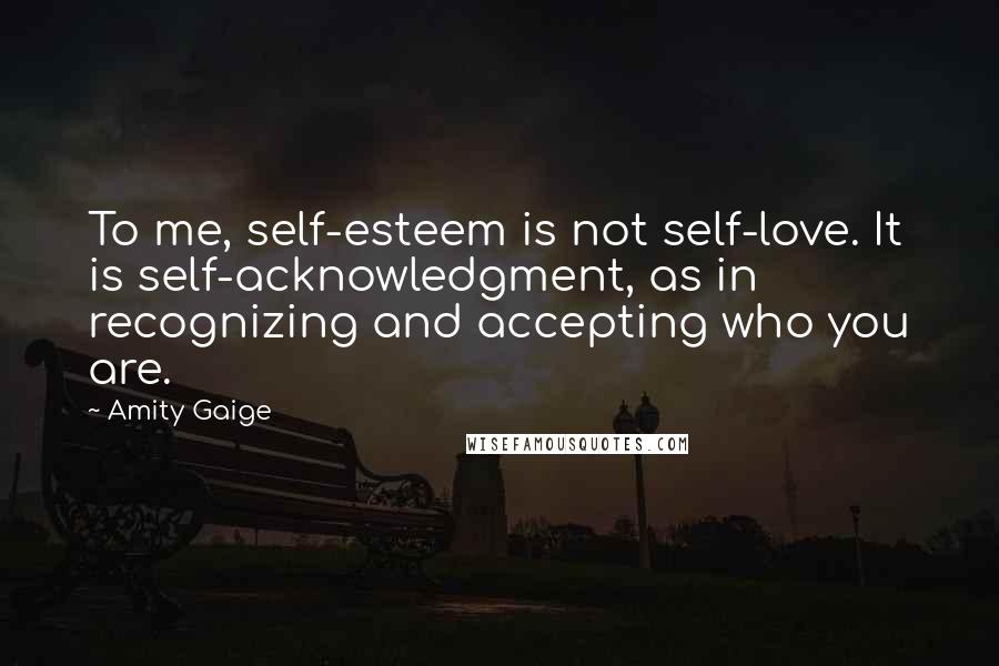 Amity Gaige Quotes: To me, self-esteem is not self-love. It is self-acknowledgment, as in recognizing and accepting who you are.