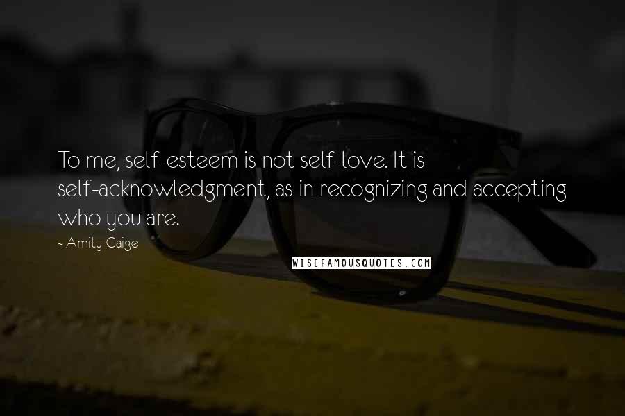 Amity Gaige Quotes: To me, self-esteem is not self-love. It is self-acknowledgment, as in recognizing and accepting who you are.