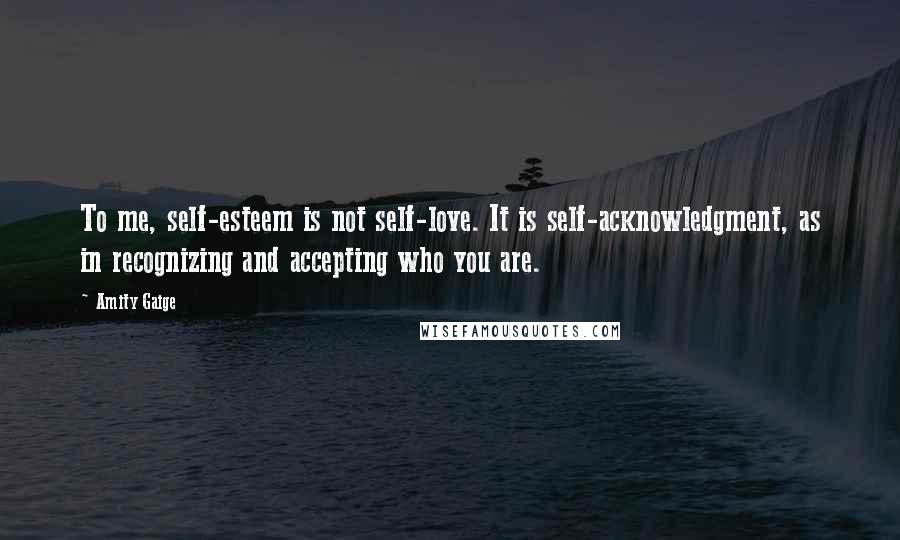 Amity Gaige Quotes: To me, self-esteem is not self-love. It is self-acknowledgment, as in recognizing and accepting who you are.