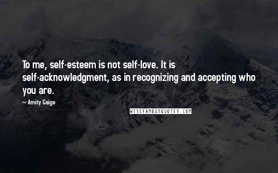 Amity Gaige Quotes: To me, self-esteem is not self-love. It is self-acknowledgment, as in recognizing and accepting who you are.