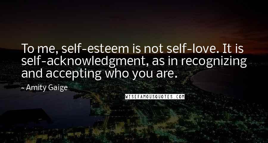 Amity Gaige Quotes: To me, self-esteem is not self-love. It is self-acknowledgment, as in recognizing and accepting who you are.