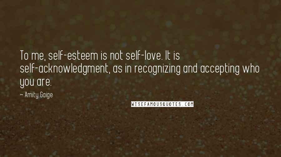 Amity Gaige Quotes: To me, self-esteem is not self-love. It is self-acknowledgment, as in recognizing and accepting who you are.