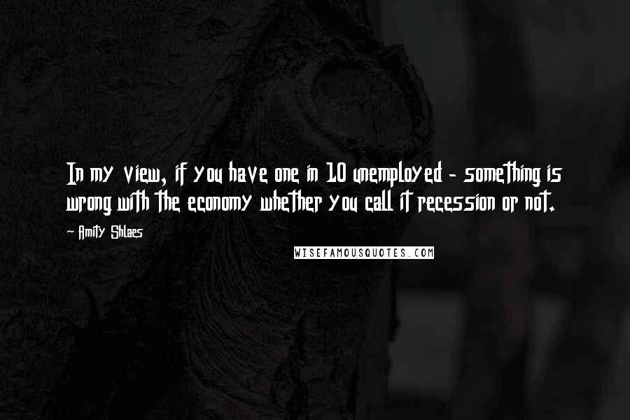 Amity Shlaes Quotes: In my view, if you have one in 10 unemployed - something is wrong with the economy whether you call it recession or not.