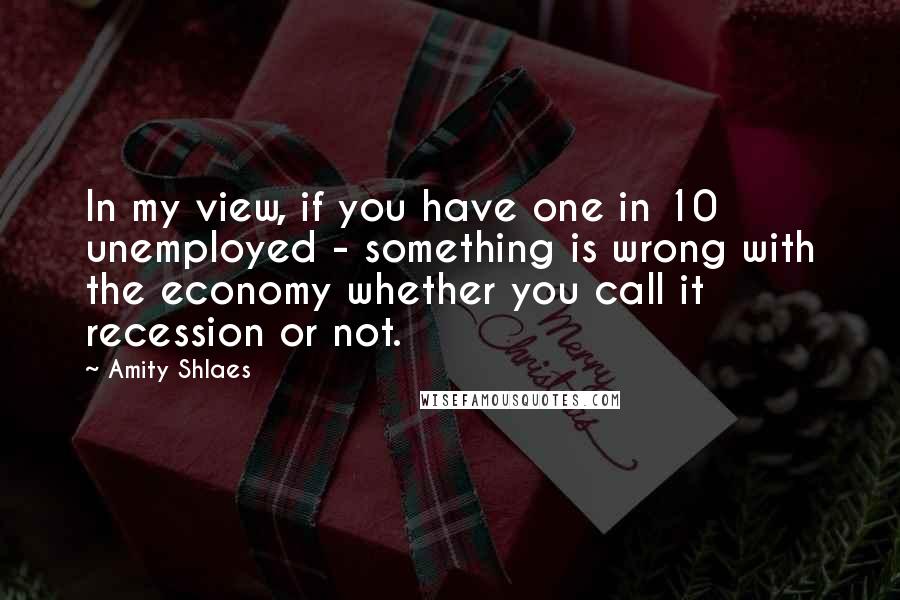 Amity Shlaes Quotes: In my view, if you have one in 10 unemployed - something is wrong with the economy whether you call it recession or not.