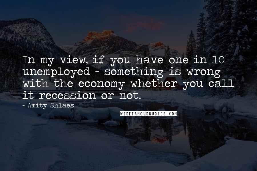 Amity Shlaes Quotes: In my view, if you have one in 10 unemployed - something is wrong with the economy whether you call it recession or not.